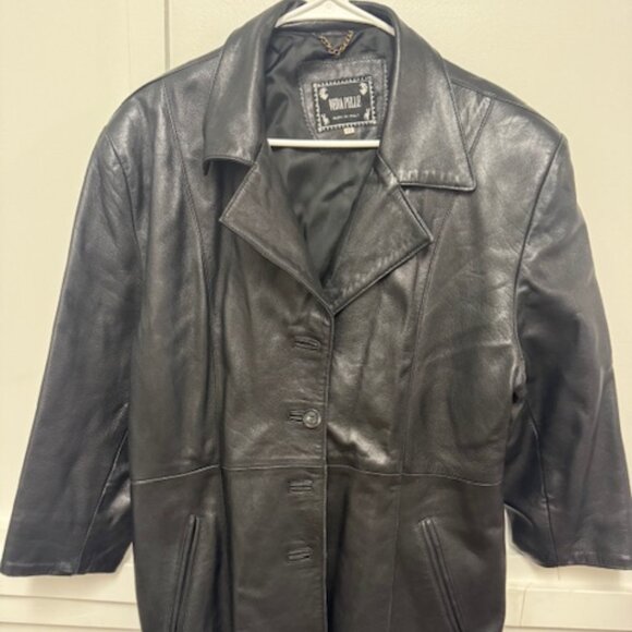 Vera Pelle Made in Italy Black Leather Women's Button Jacket - Size 46 EU - Picture 1 of 4